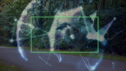 Poster - Network animation overlaying digital globe above forest road scene in nature