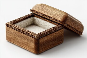Poster - Wooden decorative box with intricate carvings and plush interior designed for storage or display in an elegant setting
