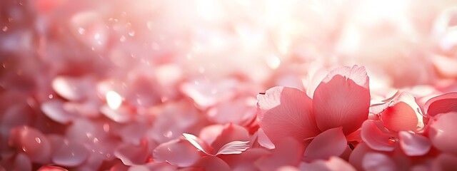 Poster - Dreamy Soft Pink Rose Petals Background with Bokeh Lights for Romantic Valentines Day or Wedding Concept : Generative AI