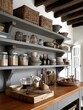 © JP STUDIO LAB - Charming basement kitchen with butcher block countertops and open shelving - retro design residential