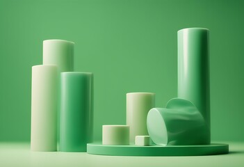 Aufkleber - presentation cosmetic pedestal scene background cylinder podiums show products green geometrical abstract template space beauty blank minimalist platform showcase racked stage dais studio