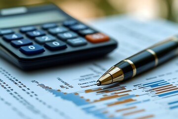 Poster - Financial Analysis Closeup Featuring Charts Graphs Calculator and Pen for Business Planning : Generative AI