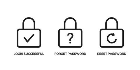 Forget password icon. Reset password icon. Login icon. Account protection, security key, and wrong password icon set.