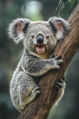 Poster - Adorable Koala Climbing Tree with Cute Expression Portrait of Australian Wildlife and Animal Conservation : Generative AI