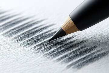 Poster - Artist creating shading textures with a pencil on textured paper in a workspace