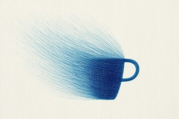 Poster - Creative blue coffee cup illustration with flowing lines representing steam or energy at an artistic angle