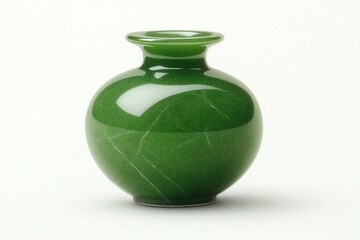 Poster - Green vase with a round body and narrow neck displayed against a light background, showcasing its glossy surface and elegant shape