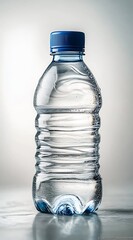 Poster - Clear water bottle showcasing the texture and bubbles enhancing its refreshing look on a soft background : Generative AI