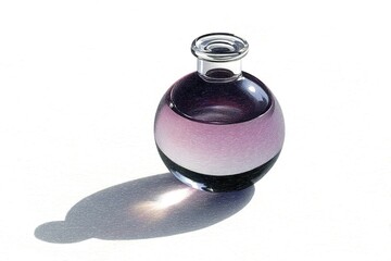 Poster - Bubbly round glass bottle filled with purple liquid casting a soft shadow on a light surface