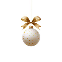 Wall Mural - Isolated white Christmas ball decoration on transparent background. Christmas tree decoration with a bow. Hanging red ball. Cut out Christmas glass ball.	 
