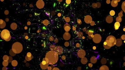 Poster - Floating glowing orange circles over dark background with green and purple animation hues
