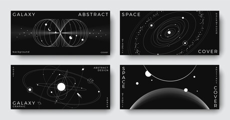 Wall Mural - set of abstract space astronomy horizontal backgrounds. line art galaxy, universe, planet, solar sys