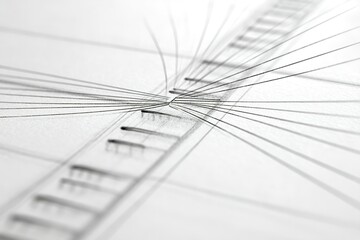 Poster - Detailed close-up of a pencil drawing showcasing geometric lines meeting at a center point on textured paper