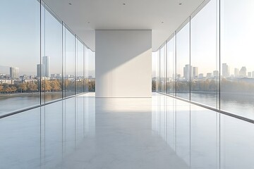 Aufkleber - Modern Office Interior with City View and Large Windows showcasing urban skyline and architectural design with bright natural light : Generative AI