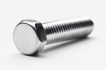 Poster - Close-up view of a metallic bolt lying on a smooth surface highlighting its thread patterns and head shape