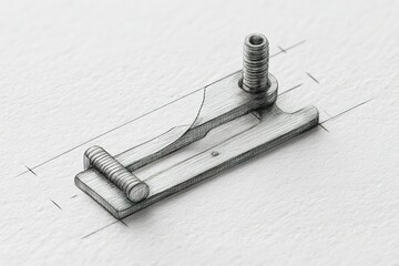 Poster - Detailed sketch of a mechanical clamp component designed for precision engineering applications and drafting techniques