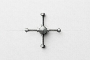 Poster - Unique design of a metal object resembling a cross on a white surface with a simple and clean appearance