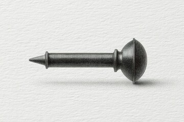 Poster - Unique metallic object with pointed end and rounded body positioned on textured surface in bright lighting