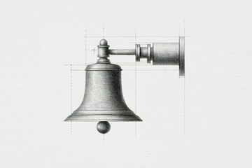 Poster - Detailed illustration of a bell design featuring precise measurements and technical details against a plain background