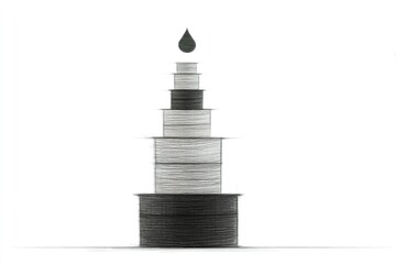 Poster - Stacked spools of thread creating a visually striking abstract design in monochrome color scheme
