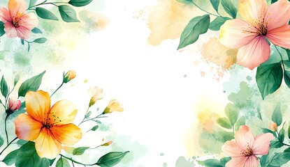 Poster - Charming watercolor floral composition with vibrant flowers and serene leaves for artistic backgrounds and designs : Generative AI