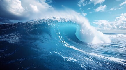 Poster - Ocean Wave Crashing with Turquoise Water and Blue Sky Perfect for Surfing and Summer Vacation Background : Generative AI