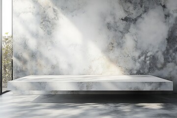 Fototapete - Minimalist Concrete Platform with Sunlight and Shadows Empty Space for Product Showcase Neutral Background : Generative AI