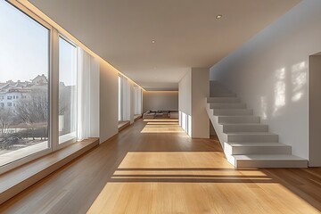 Leinwandbilder - Contemporary Home Interior with Sunny Hallway Minimalist Design and Modern Architecture : Generative AI