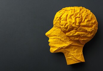 Aufkleber - Stylish Yellow Paper Brain Head Profile Design Showcasing Artistic and Modern Craftsmanship : Generative AI