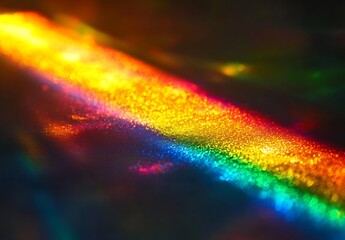 Aufkleber - Abstract Light Beam with Rainbow Colors Reflecting Holographic Surface in Closeup Photography Detail : Generative AI