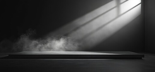 Aufkleber - Dramatic Spotlight on Empty Platform with Smoke and Dark Background Ideal for Product Showcase or Artistic Photography Designs : Generative AI
