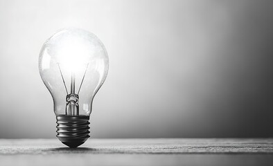 Poster - Lightbulb on Wooden Surface in Black and White Idea Concept and Innovation : Generative AI