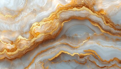 Aufkleber - Stunning golden and white swirled marble texture for highend interior design and decoration : Generative AI