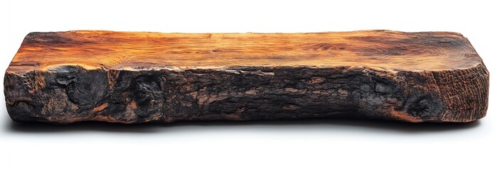 Poster - Rustic Wooden Slab Isolated Close Up Textured Wood Slice Natural Edge Rough Lumber Bark Detail Surface Material Neutral Backdrop : Generative AI
