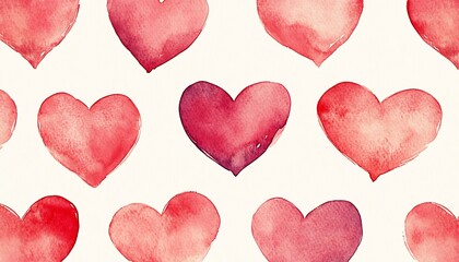 Aufkleber - Charming pattern of watercolor hearts in red and pink tones ideal for love and friendship themes : Generative AI