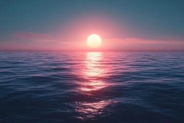 Aufkleber - Serene Sunset Over Ocean Waves Reflecting Golden Light Pink Sky Tranquil Seascape for Meditation Travel and Peaceful Escape : Generative AI