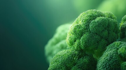 Poster - bold rendering of broccoli florets glowing with internal light displayed against gradient background