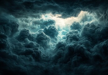 Aufkleber - Dramatic Cloudscape with Turbulent Dark Clouds Illuminated by Soft Light : Generative AI