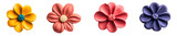 Colorful fondant flower collection, confection decorations, isolated, cut out transparent