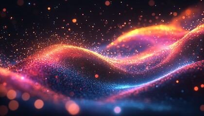 Poster - Mesmerizing wave flow with vibrant particles creating a stunning visual effect in space : Generative AI