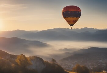Wall Mural - mountain balloon hot high above sunset air colourful white green bright landscape beautiful view colours background sunrise summer sport morning travel forest blue red nature sky natural tour tourism