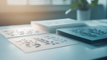 Poster - minimalist shot of tattoo stencils laid out neatly on clean table under soft lighting