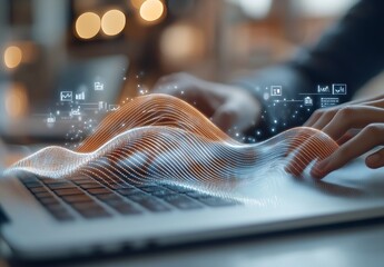Leinwandbilder - Data Visualization on Laptop Screen A Digital Wave Concept for Technology Business and Modern Innovation Designs : Generative AI