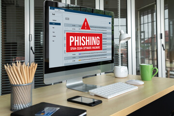 Poster - cyber security software show alert of cyber attack for protection snugly. danger from virus, phishin