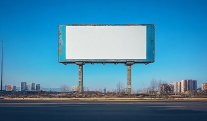 Poster - Blank Billboard Mockup Against Blue Sky Advertising Opportunity for Outdoor Media Campaigns and Marketing Promotions : Generative AI