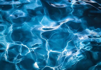 Poster - Captivating Blue Water Texture with Shimmering Light Reflections Under The Sun : Generative AI