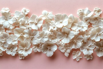 Poster - Elegant Floral Background White Flowers on Light Pink Soft Pastel Tones for Wedding Invitations and Design : Generative AI