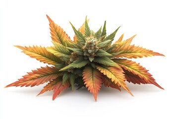 Poster - Vibrant Green and Orange Cannabis Plant with Lush Leaves and Buds Displaying Autumn Colors : Generative AI
