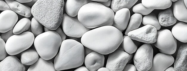 Leinwandbilder - Smooth White Pebble Stones Pile Top View Zen Garden Texture Background for Wellness Spa and Meditation Concept : Generative AI
