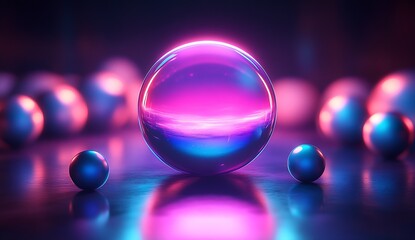 Fototapete - Mesmerizing Array of Shiny Glass Spheres with Stunning Light Effects Setting a Unique Mood : Generative AI